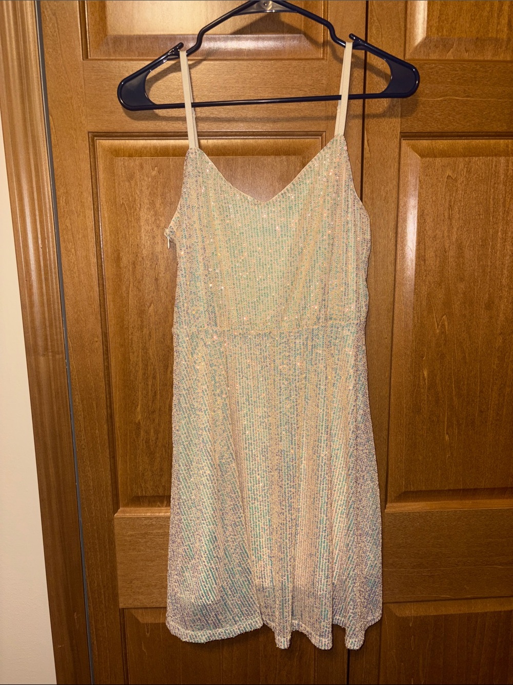 SHEIN Iridescent Sequin Cream Mini Dress